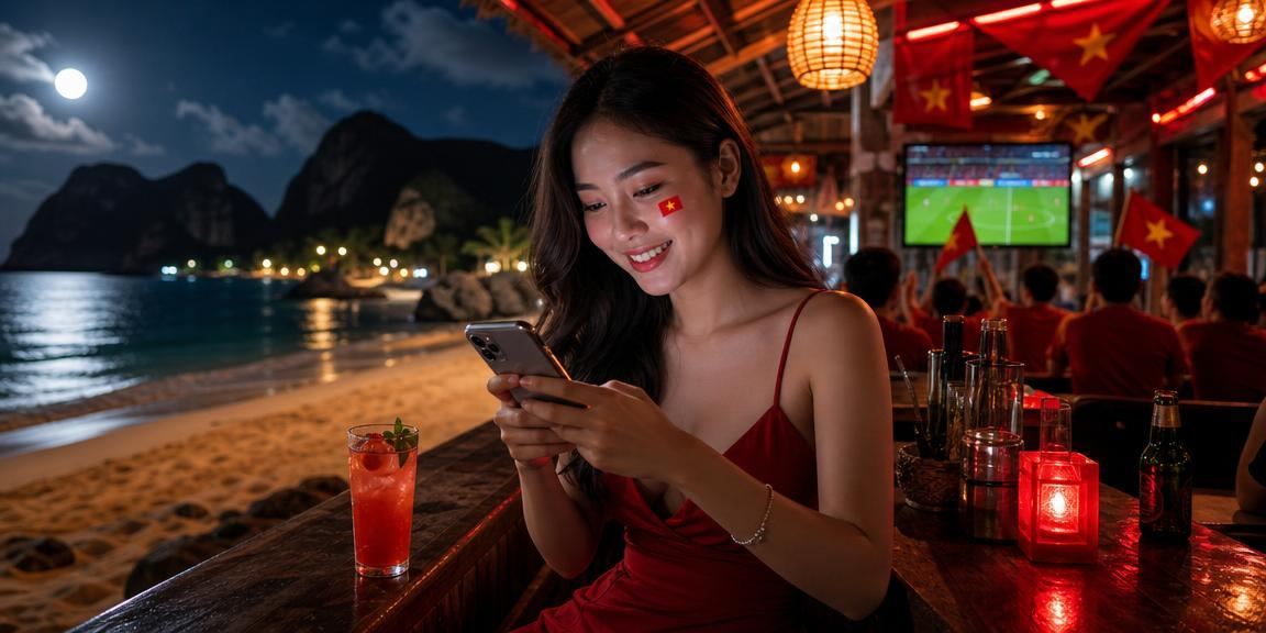 Người dùng tại bãi biển Côn Đảo chơi casino và cược thể thao trên điện thoại di động