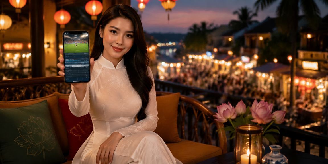 Người dùng Phú Quốc mặc áo dài theo dõi kết quả cược thể thao trên điện thoại